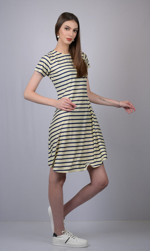 OWO THE LABEL Dull White Striped Line Dress (OTL-DRS1007)