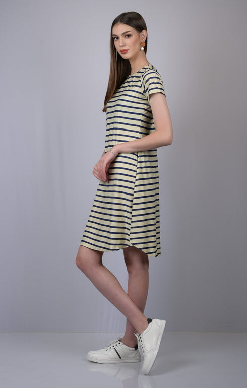 OWO THE LABEL Dull White Striped Line Dress (OTL-DRS1007)