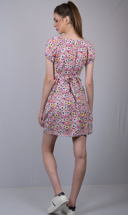 OWO THE LABEL Multicolored Flower Print Dress (OTL-DRS1011)