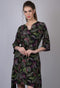 Women Black Leaf Print Drop-Waist Dress (OTL-DRS1012)
