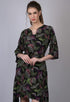 Women Black Leaf Print Drop-Waist Dress (OTL-DRS1012)