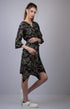 Women Black Leaf Print Drop-Waist Dress (OTL-DRS1012)