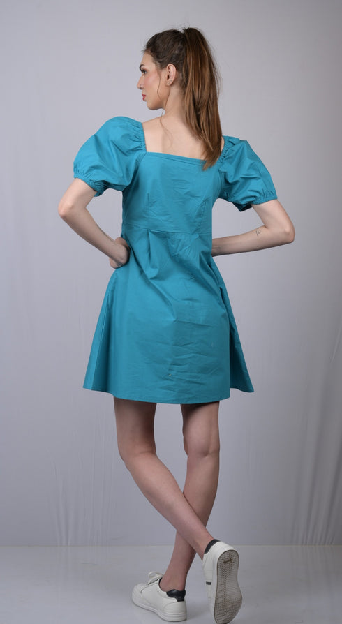OWO THE LABEL Turquoise Blue Square Neckline Dress (OTL-DRS1021)