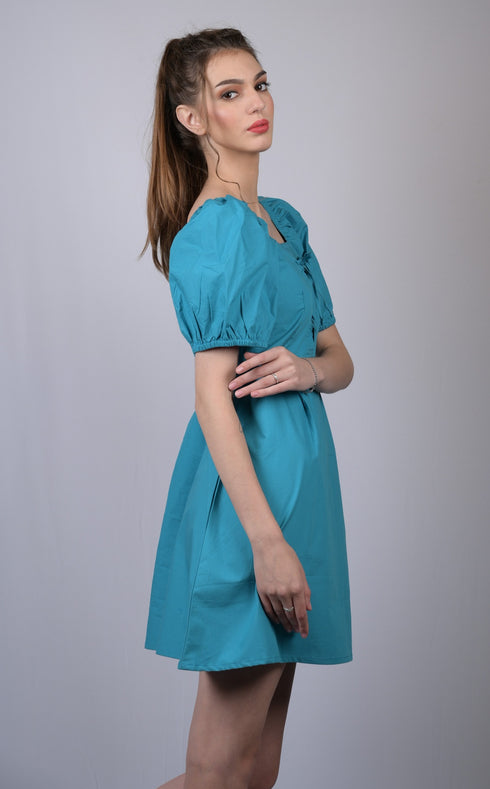 OWO THE LABEL Turquoise Blue Square Neckline Dress (OTL-DRS1021)