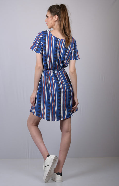 OWO THE LABEL Women Blue Striped A-Line Dress (OTL-DRS1022)