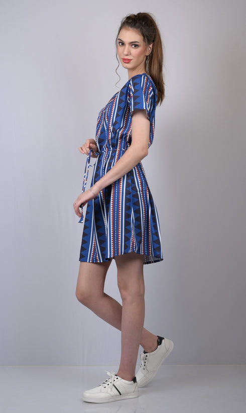 OWO THE LABEL Women Blue Striped A-Line Dress (OTL-DRS1022)