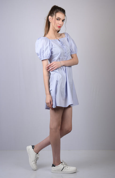 OWO THE LABEL Women Lite Purple Square Neckline Dress (OTL-DRS1023)