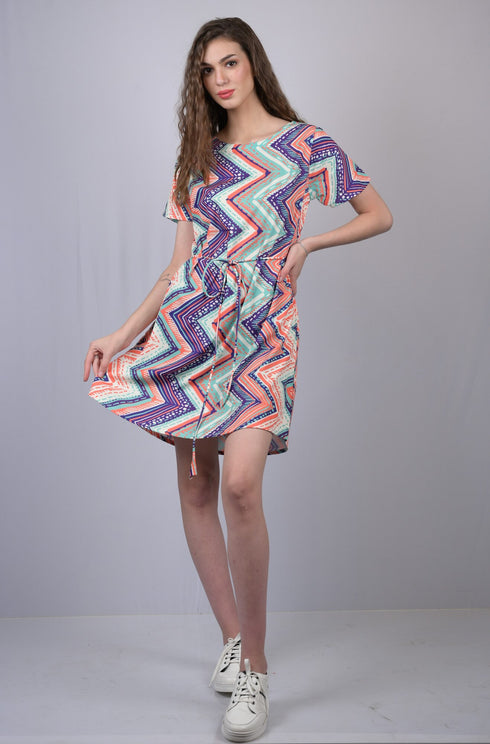 OWO THE LABEL Shortsleeve Dress for Women's Stripes Boat Neck A-Line Midi Dress (OTL-DRS1026)