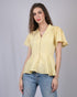 Yellow Embellished V-Neck Flutter Sleeves Peplum Top (OTL-TPS1004)