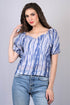 Blue Multicolor Floral Print V-Neck Puff Sleeve Top (OTL-TPS1005)