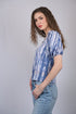 Blue Multicolor Floral Print V-Neck Puff Sleeve Top (OTL-TPS1005)
