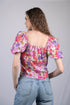 Pink Multicolor Floral Print V-Neck Puff Sleeve Top (OTL-TPS1006)