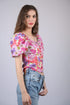 Pink Multicolor Floral Print V-Neck Puff Sleeve Top (OTL-TPS1006)