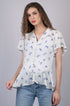 White Embellished Butterfly Print V-Neck Flutter Sleeves Peplum Top (OTL-TPS1009)