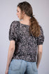 Black Floral Printed V-Neck Puff Sleeve Top (OTL-TPS1011)