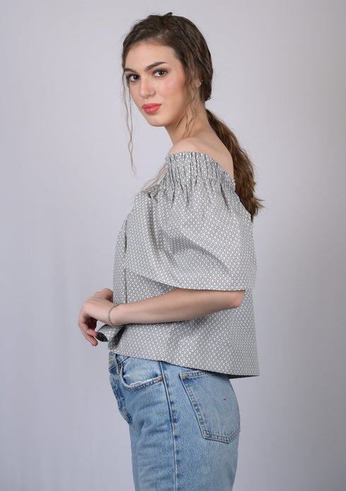 Women's Bardot Print Square Neck Regular Top (OTL-TPS1013)