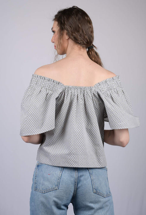 Women's Bardot Print Square Neck Regular Top (OTL-TPS1013)