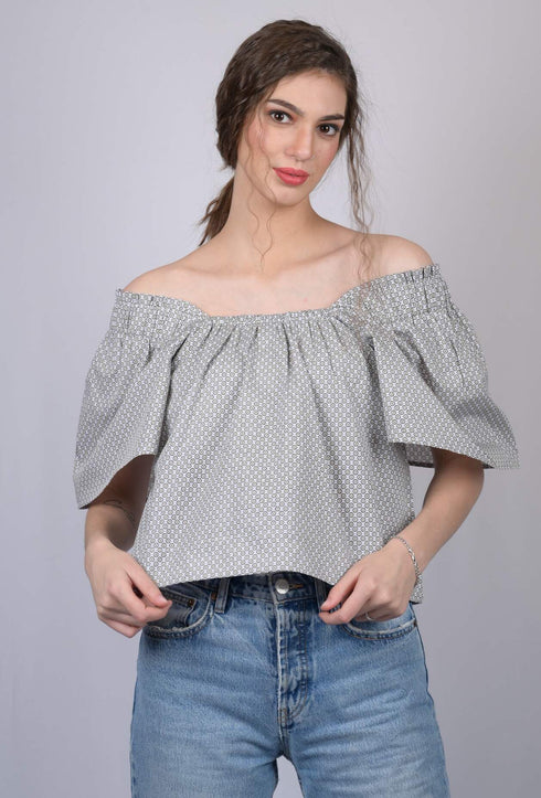 Women's Bardot Print Square Neck Regular Top (OTL-TPS1013)