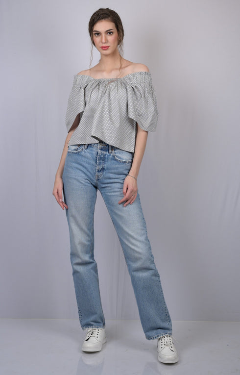 Women's Bardot Print Square Neck Regular Top (OTL-TPS1013)