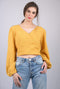 Women's Yellow Regular Sleeves Surplice Neckline Top (OTL-TPS1017)