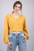 Women's Yellow Regular Sleeves Surplice Neckline Top (OTL-TPS1017)