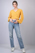 Women's Yellow Regular Sleeves Surplice Neckline Top (OTL-TPS1017)
