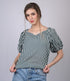 White and Green Striped Relaxed Fit V-Neckline Top (OTL-TPS1020)