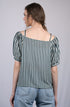 White and Green Striped Relaxed Fit Boat Neckline Top (OTL-TPS1021)