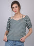 White and Green Striped Relaxed Fit Boat Neckline Top (OTL-TPS1021)