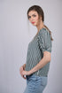 White and Green Striped Relaxed Fit Boat Neckline Top (OTL-TPS1021)