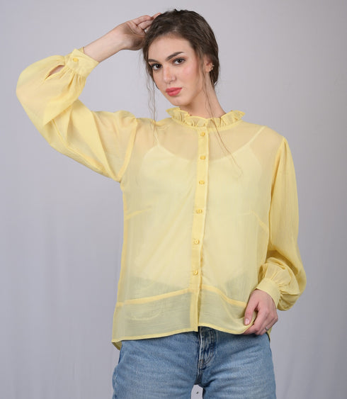 Yellow High Neck Full Sleeve Regular Top (OTL-TPS1022)