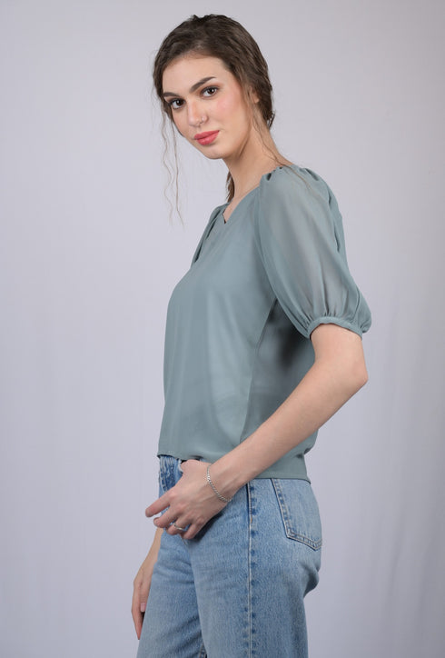 Light Greenish Blue Solid Regular Top (OTL-TPS1023)