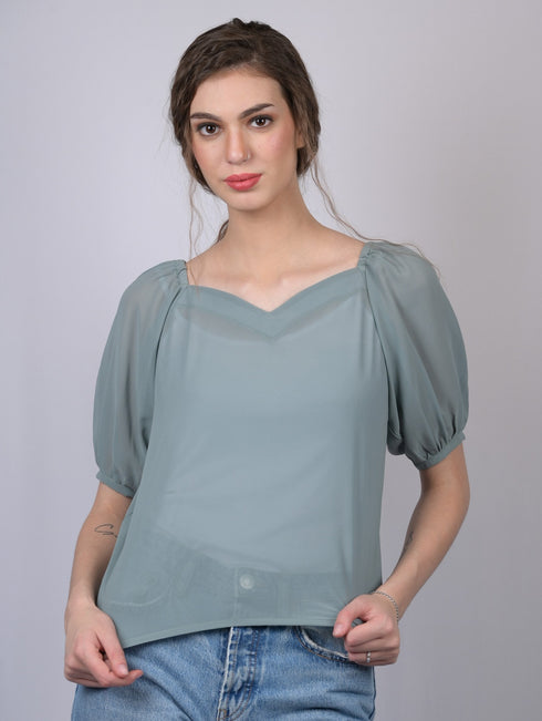 Light Greenish Blue Solid Regular Top (OTL-TPS1023)
