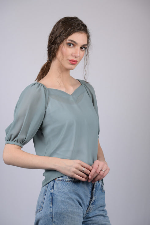 Light Greenish Blue Solid Regular Top (OTL-TPS1023)