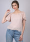 Peach V-Neck With Puff Sleeve Top (OTL-TPS1025)