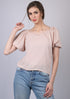 Peach V-Neck With Puff Sleeve Top (OTL-TPS1025)