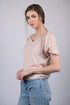 Peach V-Neck With Puff Sleeve Top (OTL-TPS1025)