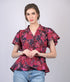 Red Floral Printed flow Sleeves Blouson Top (OTL-TPS1027)