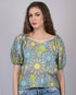 Women's Olive Green Floral Print V-Neck Top (OTL-TPS1036)