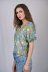 Women's Olive Green Floral Print V-Neck Top (OTL-TPS1036)