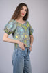 Women's Olive Green Floral Print V-Neck Top (OTL-TPS1036)
