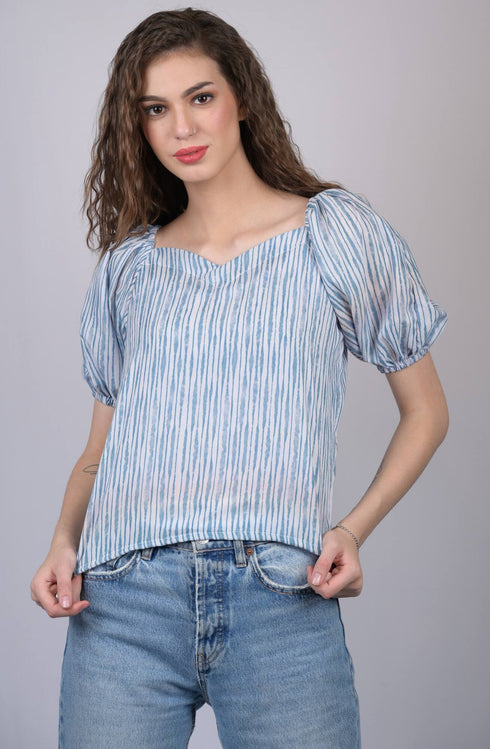 Blue Lining Regular Sleeves Top (OTL-TPS1038)
