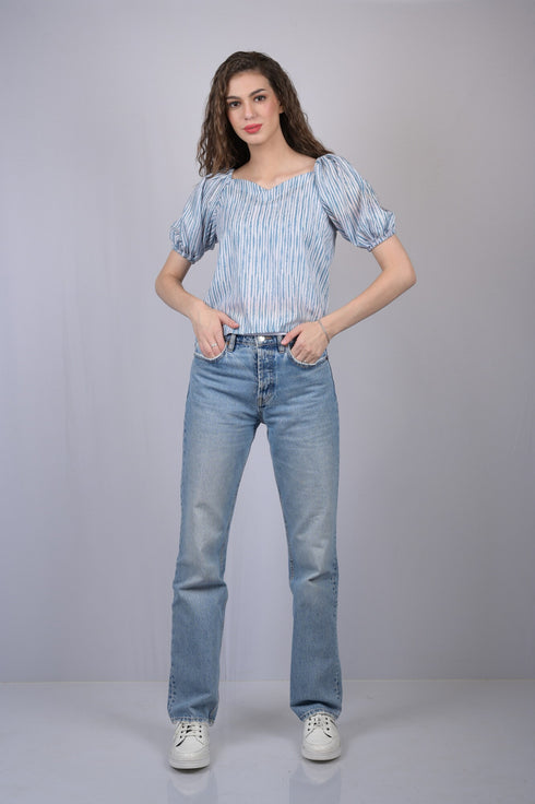 Blue Lining Regular Sleeves Top (OTL-TPS1038)