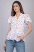 White Floral Print V-Neck Regular Top (OTL-TPS1039)