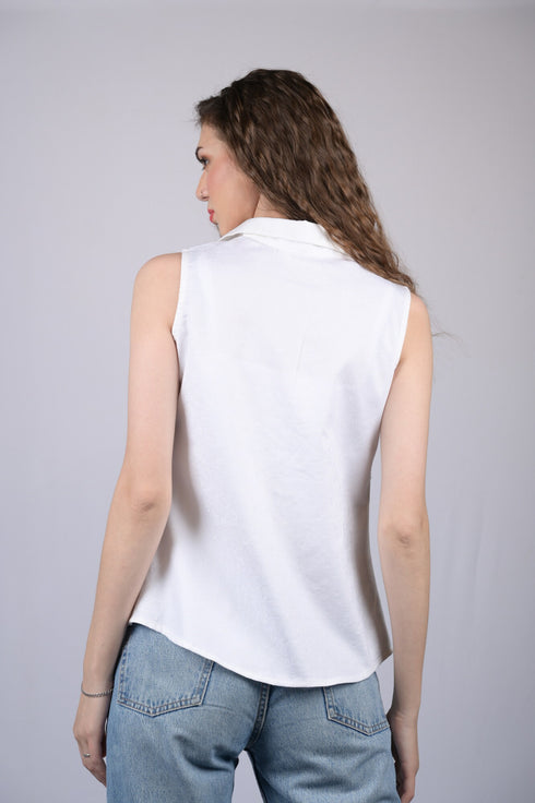 Women White Collared Neck Regular Top (OTL-TPS1002)