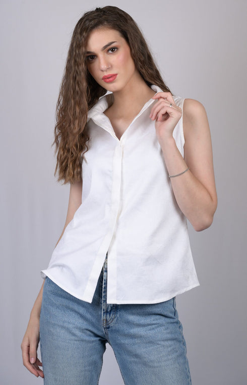 Women White Collared Neck Regular Top (OTL-TPS1002)
