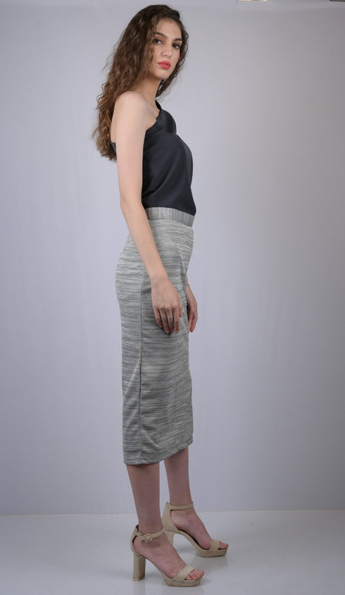 Grey Casual-Fit A-Line Midi Skirt (OTLSKT1002)