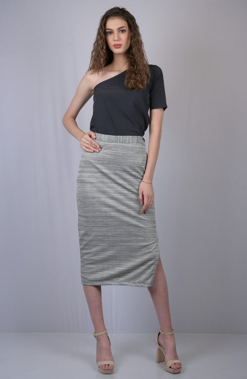 Grey Casual-Fit A-Line Midi Skirt (OTLSKT1002)